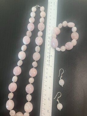 Rose quartz big beads necklace, bracelet and earrings